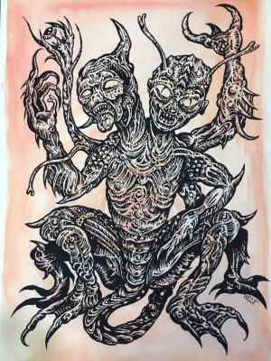 Aliens Series Silkscreen Print + Custom Watercolor (RED)